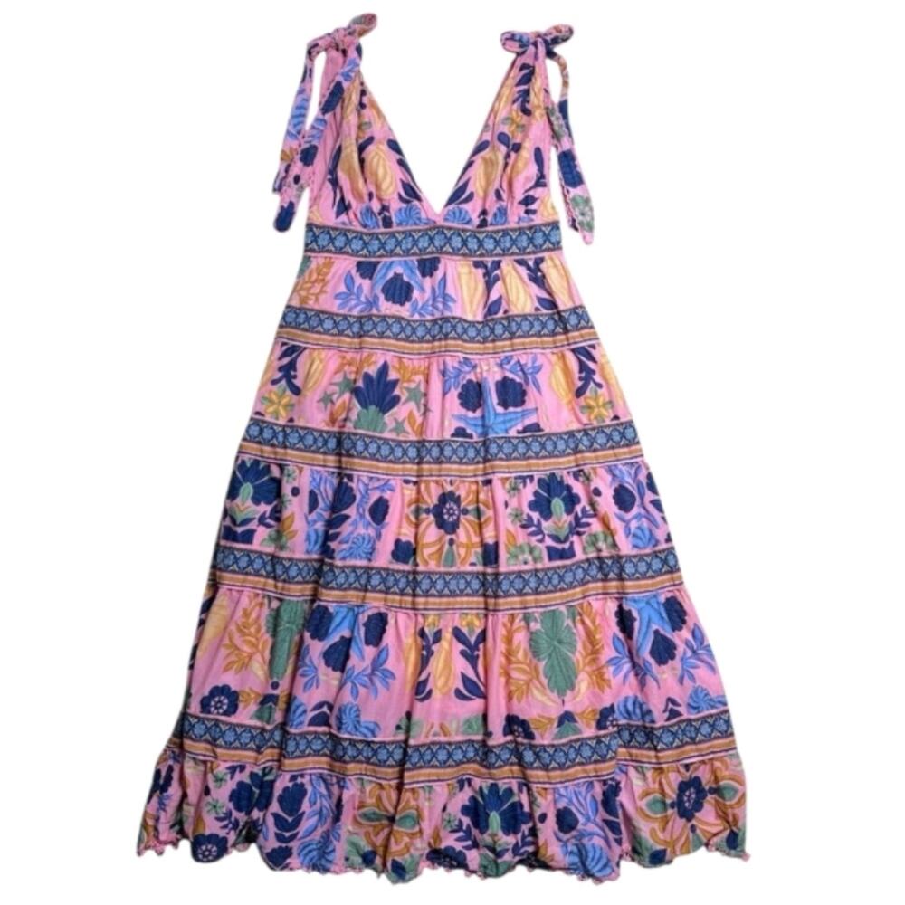 Farm Rio New Anthropologie Seashell Tapestry Midi Dress Pink Size S NWT - Picture 4 of 16